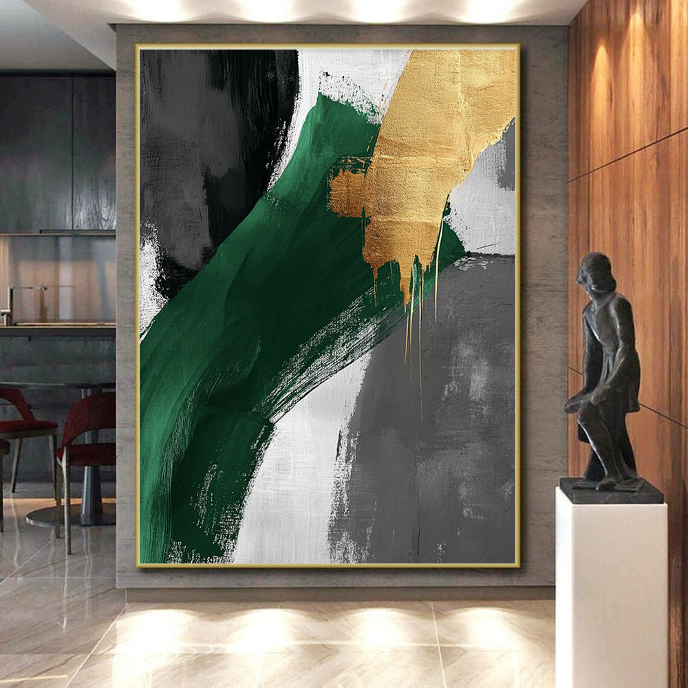 Green and Gold Abstract Painting with Bold Brushstrokes WINK850