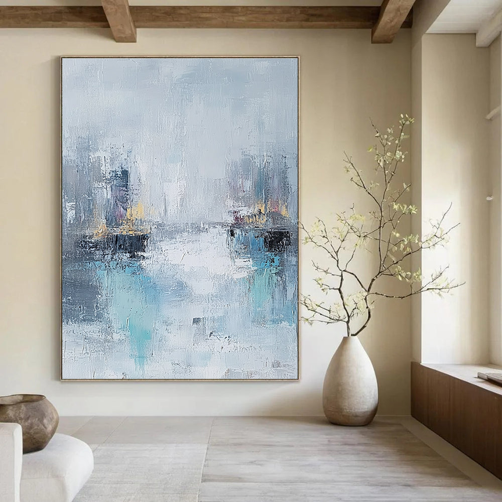 Misty City River - Urban Landscape Abstract Painting GAB0630