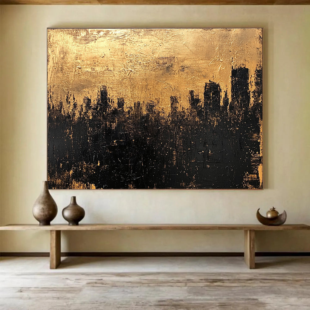 Golden City Silhouette Abstract Painting ABS302