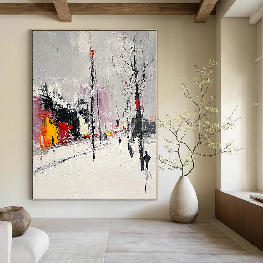 Snowy Urban Street - Winter City Abstract Painting GAB0608
