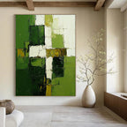 Green White Geometry Abstract Painting for Contemporary Galleries GAB0769