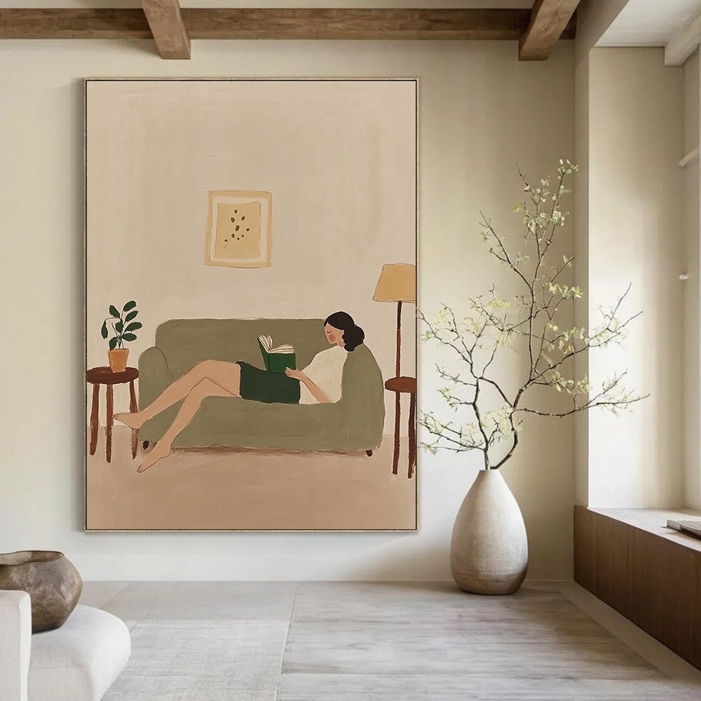 Woman Reading on Sofa - Cozy Domestic Abstract Art GAB0421