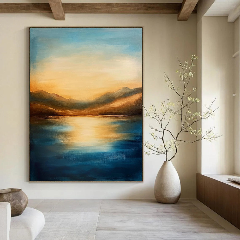 Golden Lake and Mountains - Majestic Landscape Abstract Art GAB0528