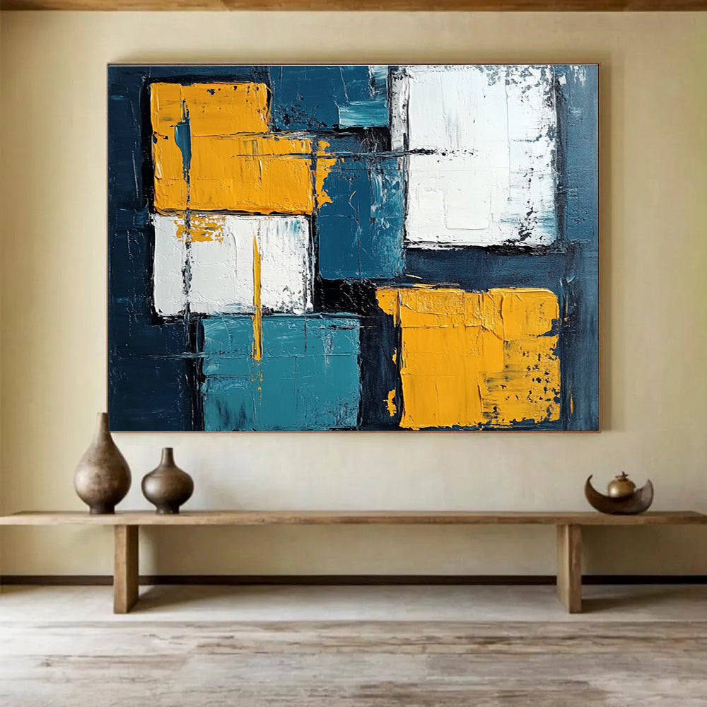 Geometric Color Blocks Abstract Painting in Bold Hues ABS281