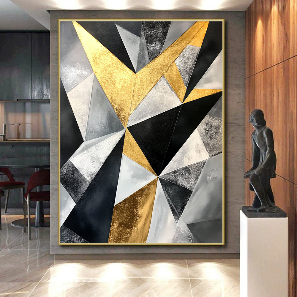 Geometric Gold - Silver Abstract Painting with Luxurious Symmetry WINK446