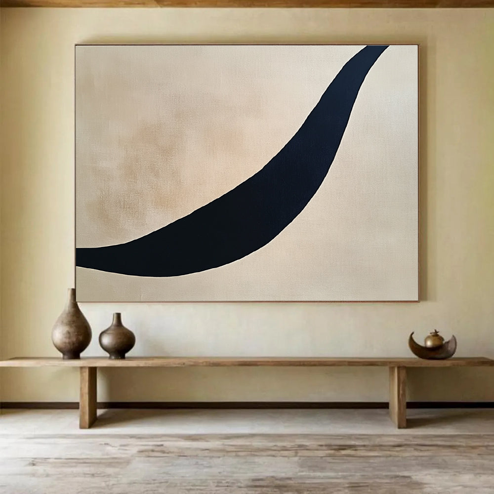Curved Black Line on Beige Abstract Painting ABS584