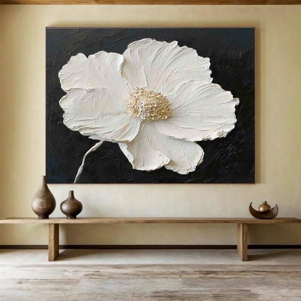 Textured White Flower Abstract Painting for Elegant Spaces YHT090