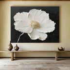 Textured White Flower Abstract Painting for Elegant Spaces YHT090