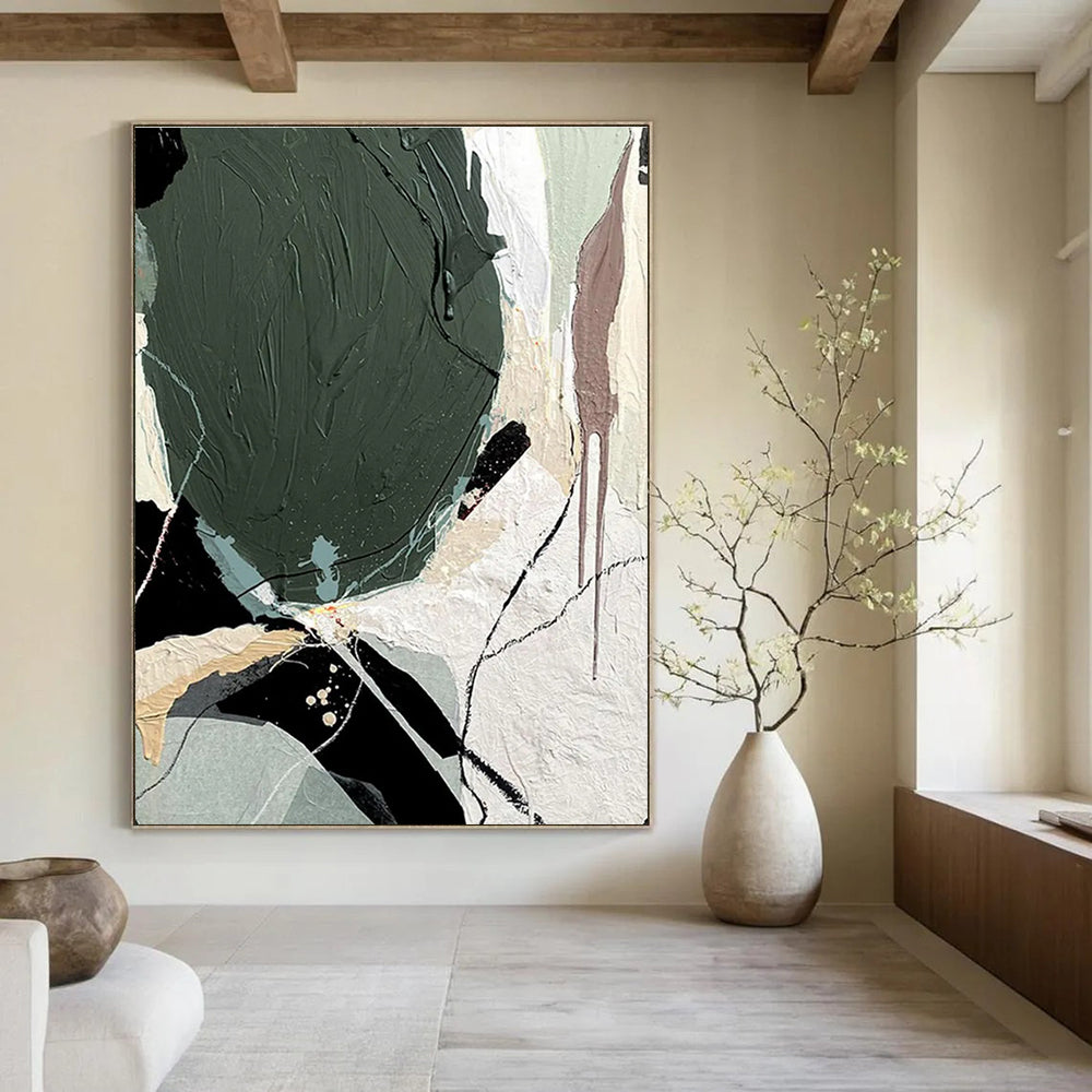 Mixed - Media Abstract with Green Painting for Creative Coworking Spaces HENG505