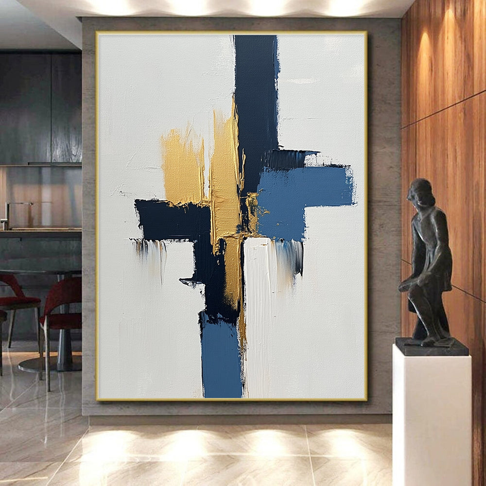 Blue - Gold Abstract Cross Painting with Modern Elegance WINK440