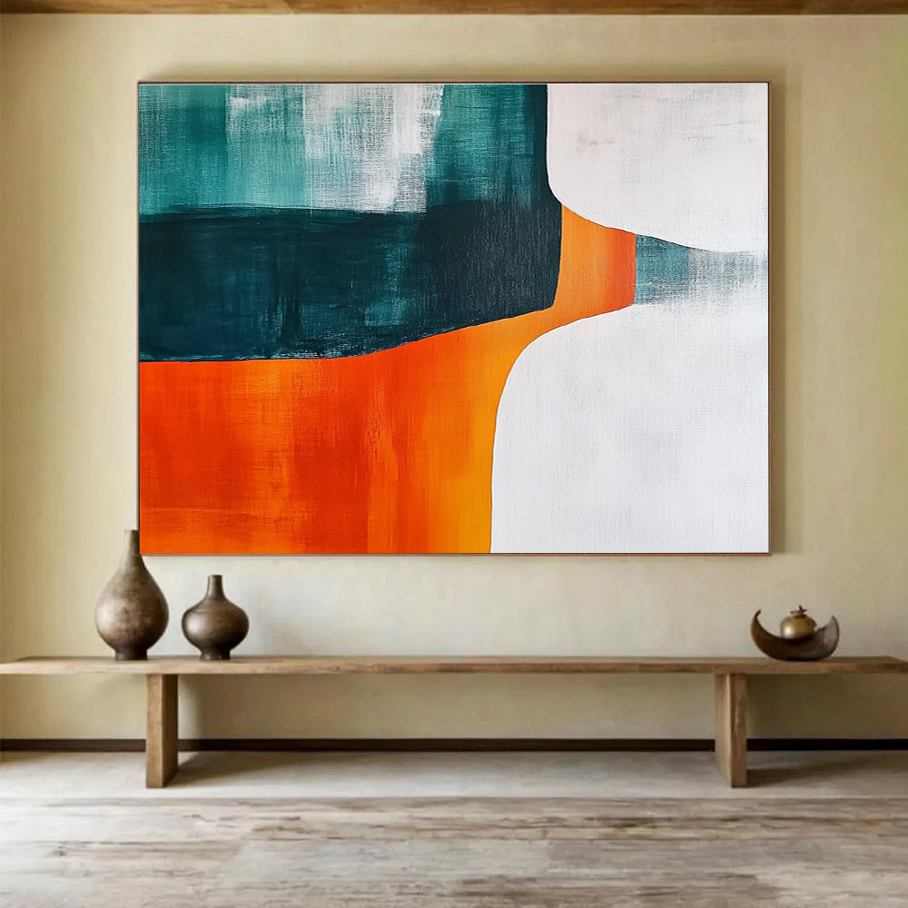 Teal and Orange Abstract Painting with Vivid Contrast ABS408