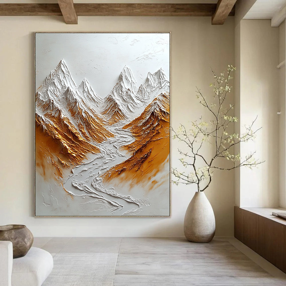 3D Mountain Abstract Painting with Metallic Accents GAB0004