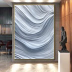 Gray and White Waves Abstract Painting with Monochromatic Flow WINK075