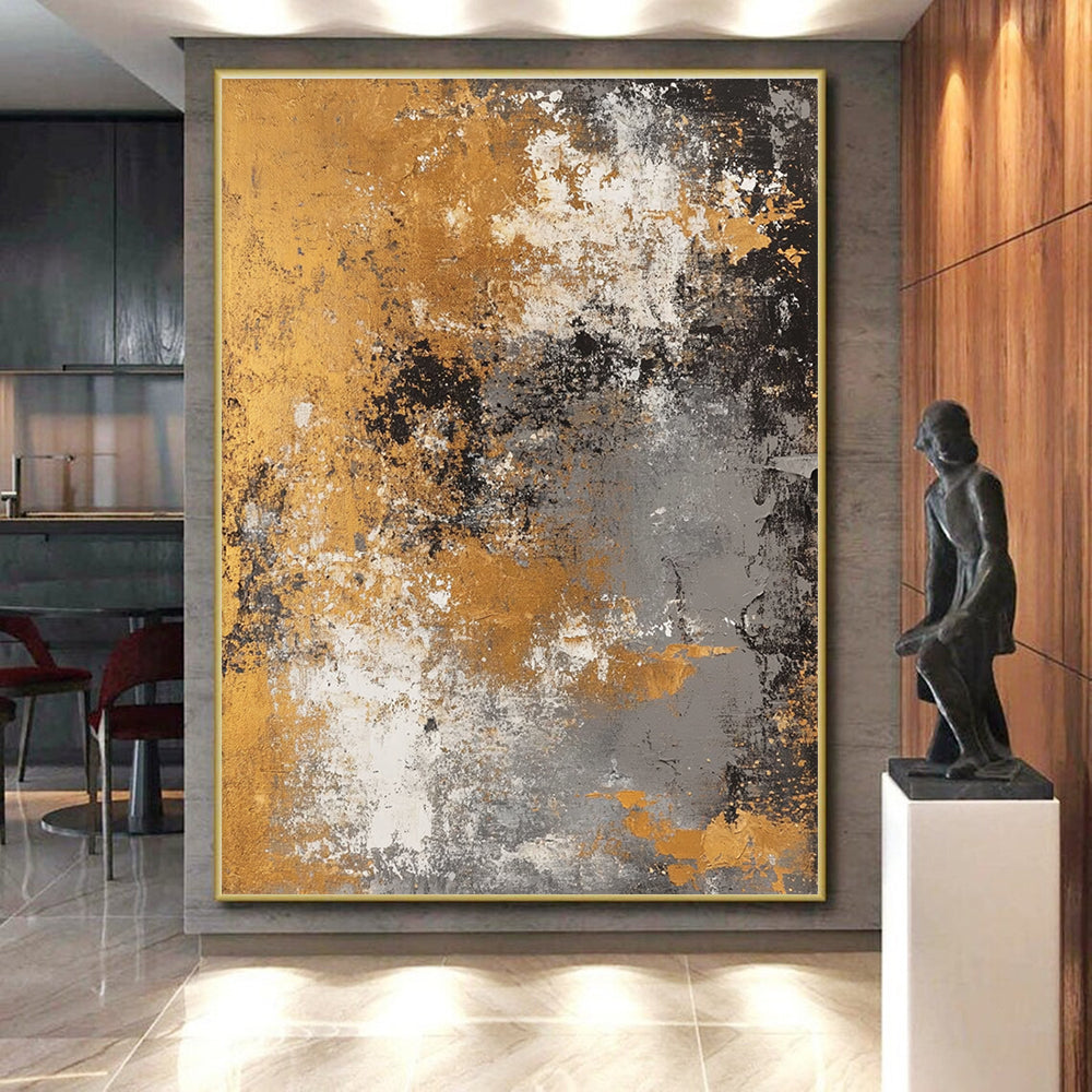 Gold and Gray Abstract Painting with Aged Elegance WINK319