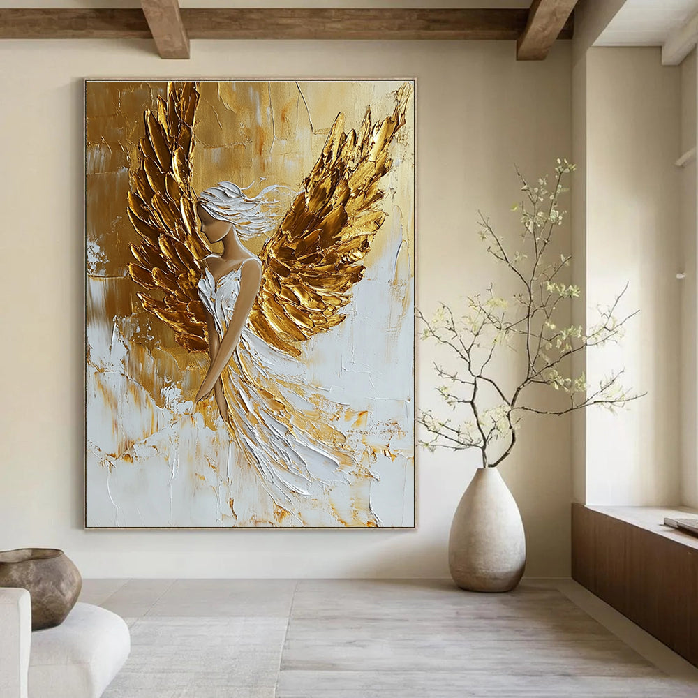 Golden Winged Female Form - Empowering Figurative Abstract Art GAB0435