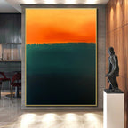 Dark Green and Orange Horizon Abstract Painting with Subtle Drama WINK223