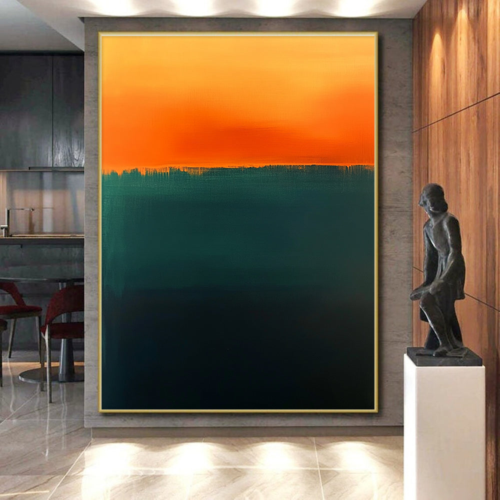 Dark Green and Orange Horizon Abstract Painting with Subtle Drama WINK223