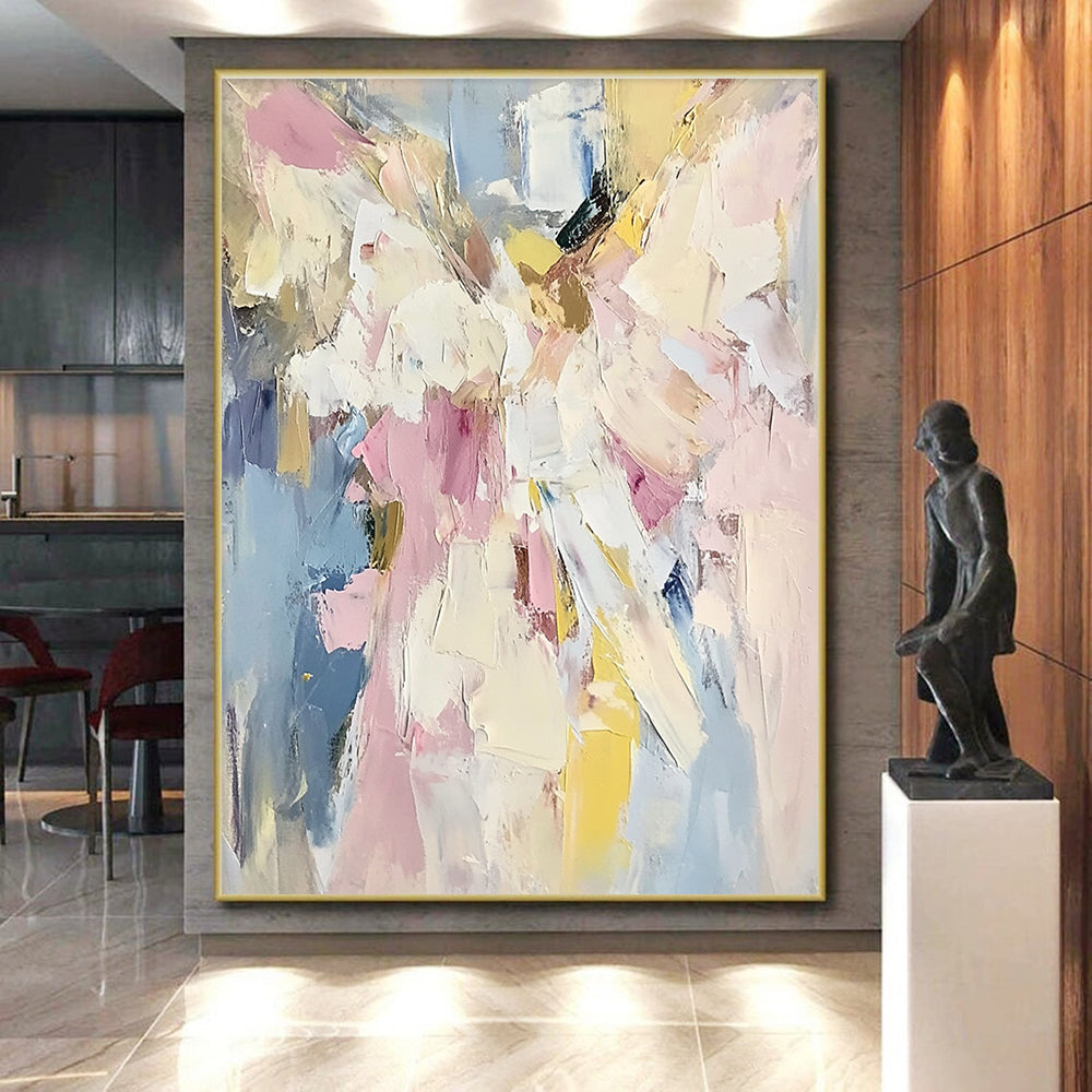 Pink Blue Yellow Abstract Painting with Cheerful Vibrancy WINK467