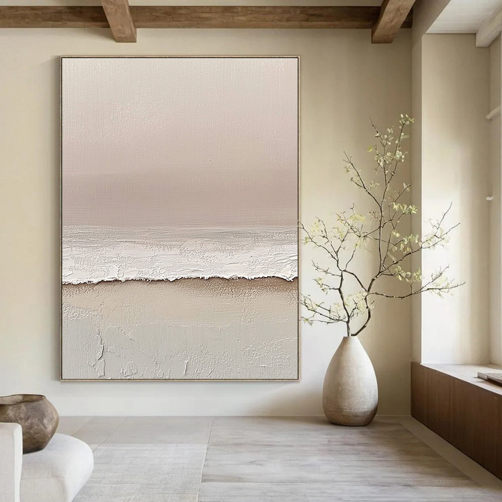 Minimalist Beige and White Abstract Painting of Quiet Serenity GAB0086