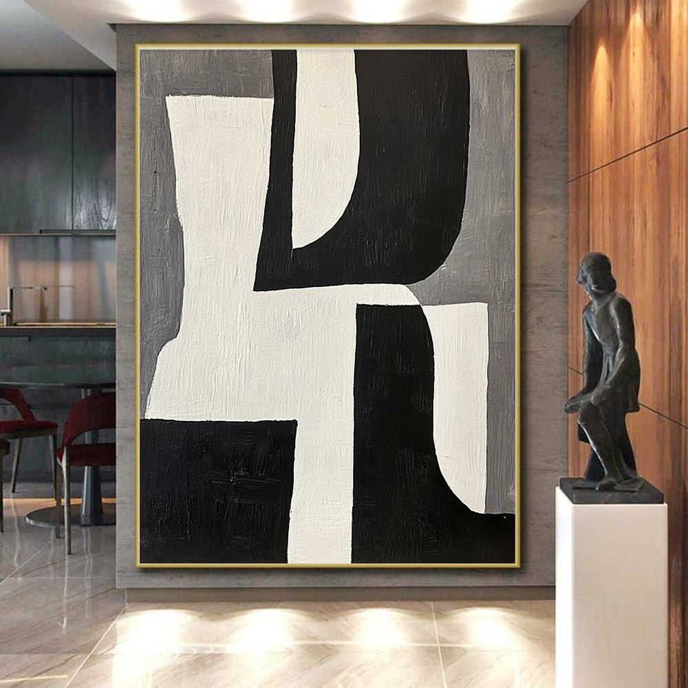 Geometric Black White Gray Abstract Painting with Clean Forms WINK611