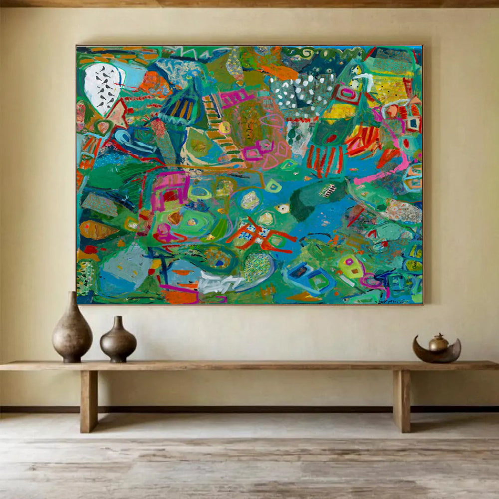 Vibrant Green Abstract Painting for Eco - Friendly Business Lounges YHT235