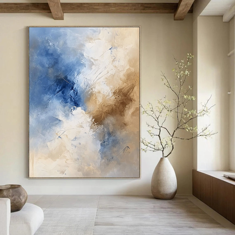 Blue and Beige Soft - Toned Abstract Painting for Serene Bedrooms GAB0880