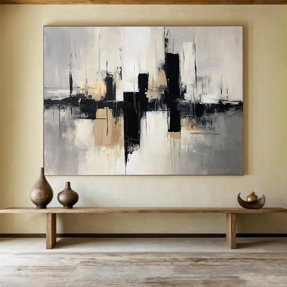 Abstract Cityscape: Urban Silhouettes with Metallic Accents Abstract Painting ABS178