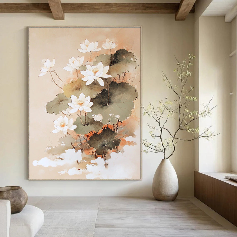 Traditional Lotus Flowers Elegant Floral Abstract Painting GAB0271