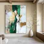Abstract Figure Painting with Green and Gold Accents GAB0675