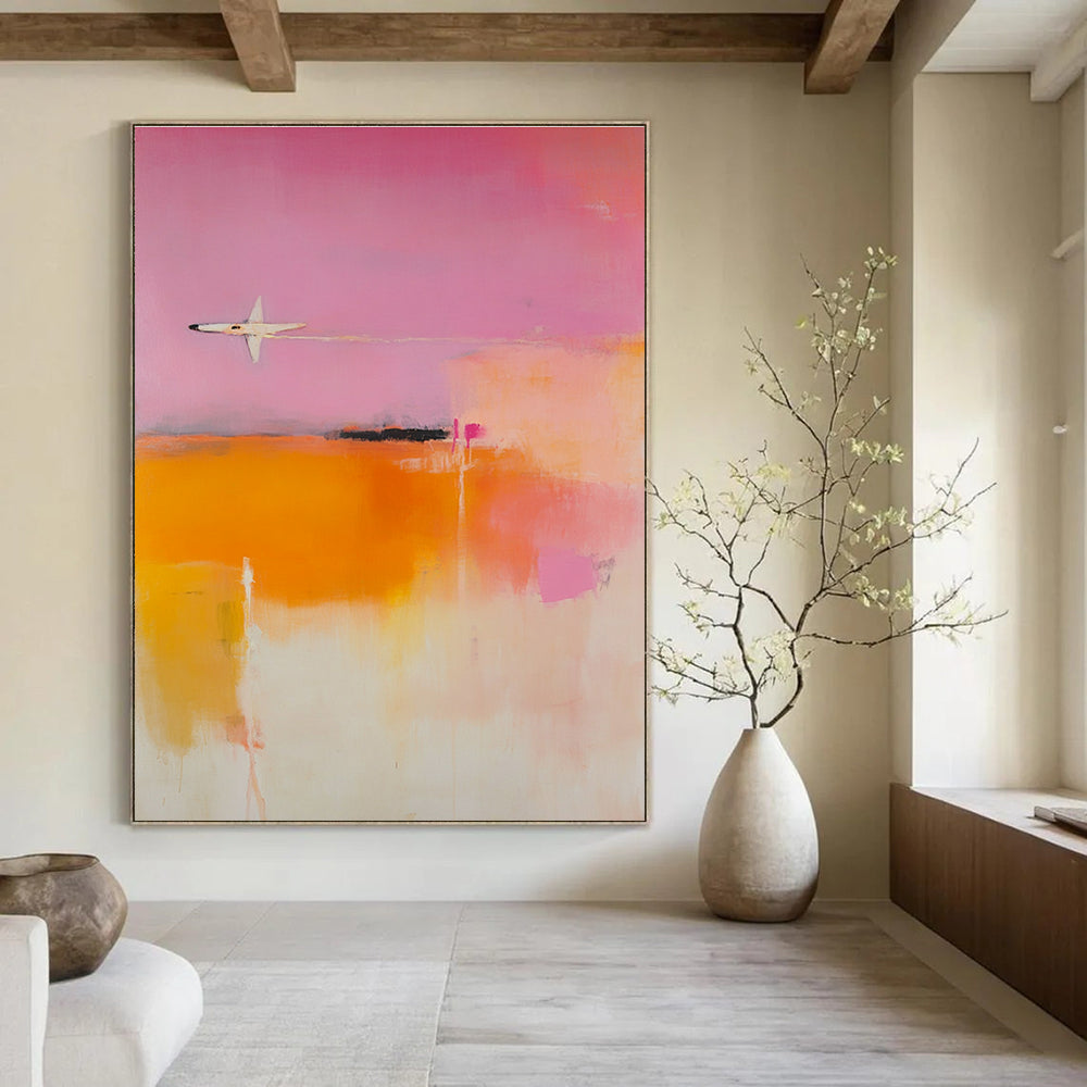 Abstract Plane in Pink Sky Painting for Aviation - Themed Home Offices GAB1221