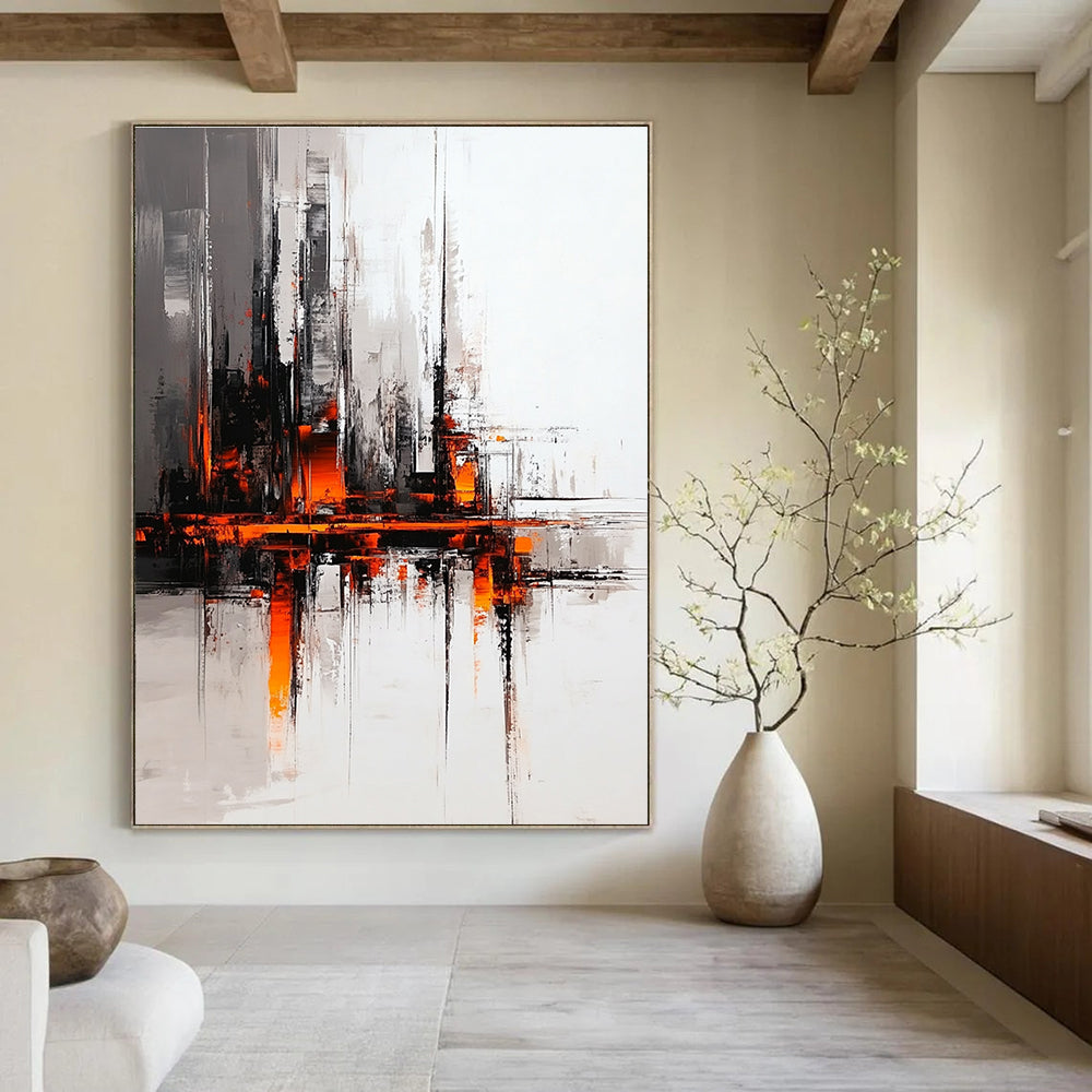 Urban Abstract with Orange Accents Painting for Modern Spaces GAB0700