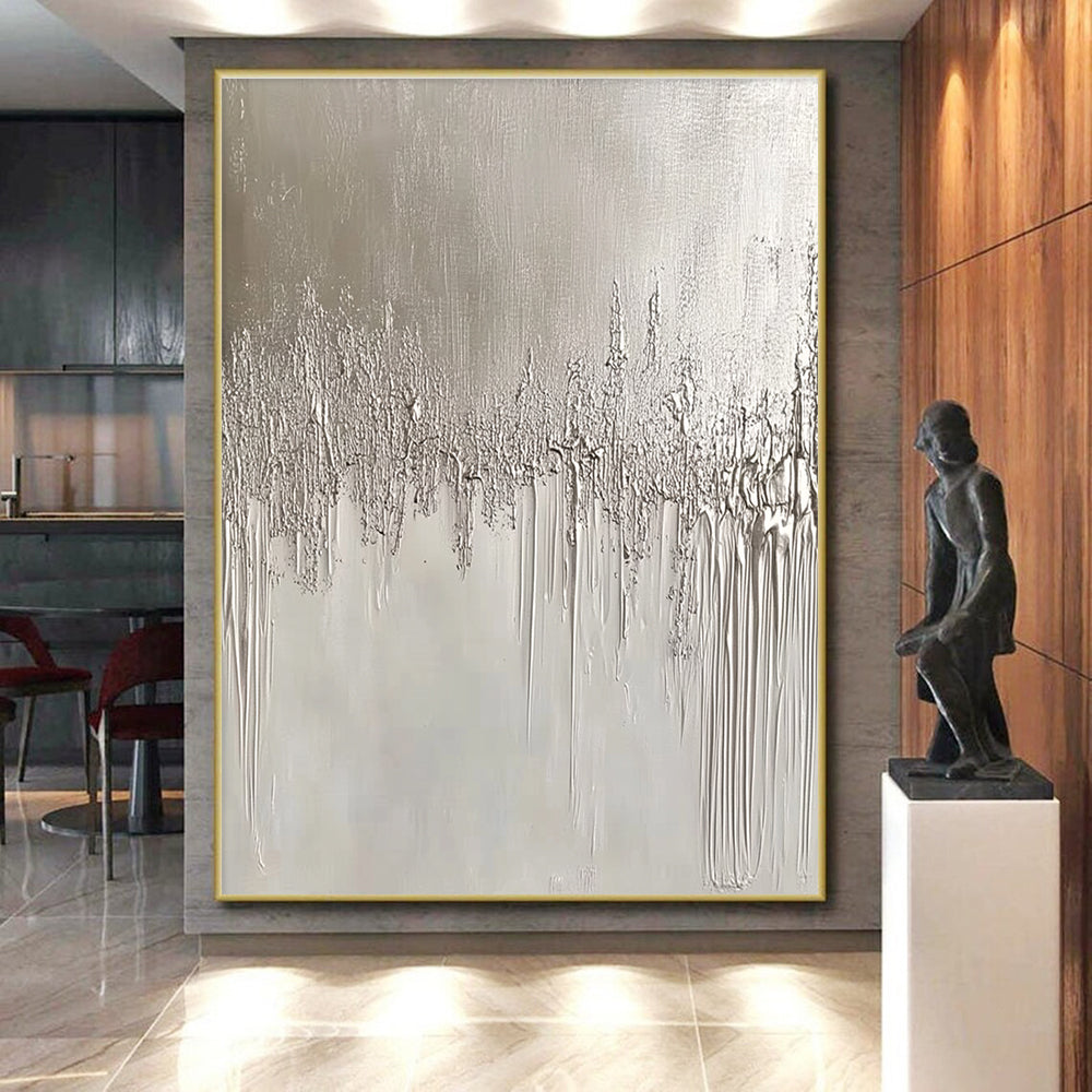 Dripping Silver Abstract Painting with Subtle Drama WINK305