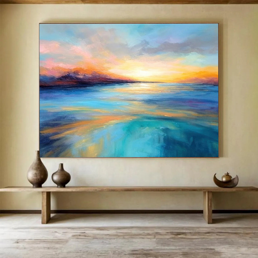 Vivid Sunset Sea Abstract Painting for Romantic Spaces YHT068