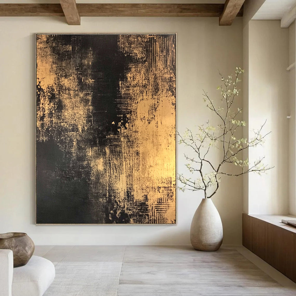 Gold and Black Abstract Painting for Luxury Hotel Lobbies GAB1271