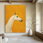 White Horse on Orange Stylized Equine Abstract Painting GAB0237