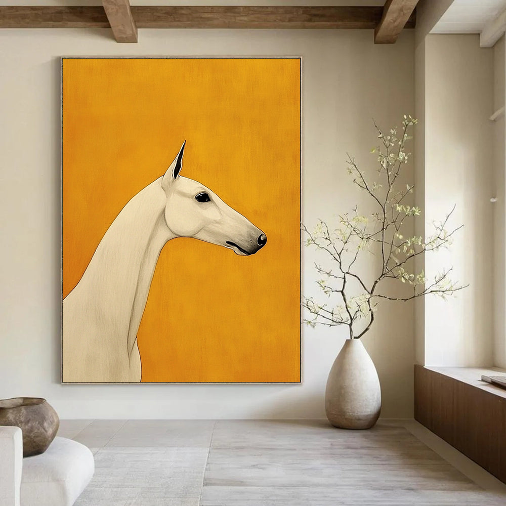 White Horse on Orange Stylized Equine Abstract Painting GAB0237