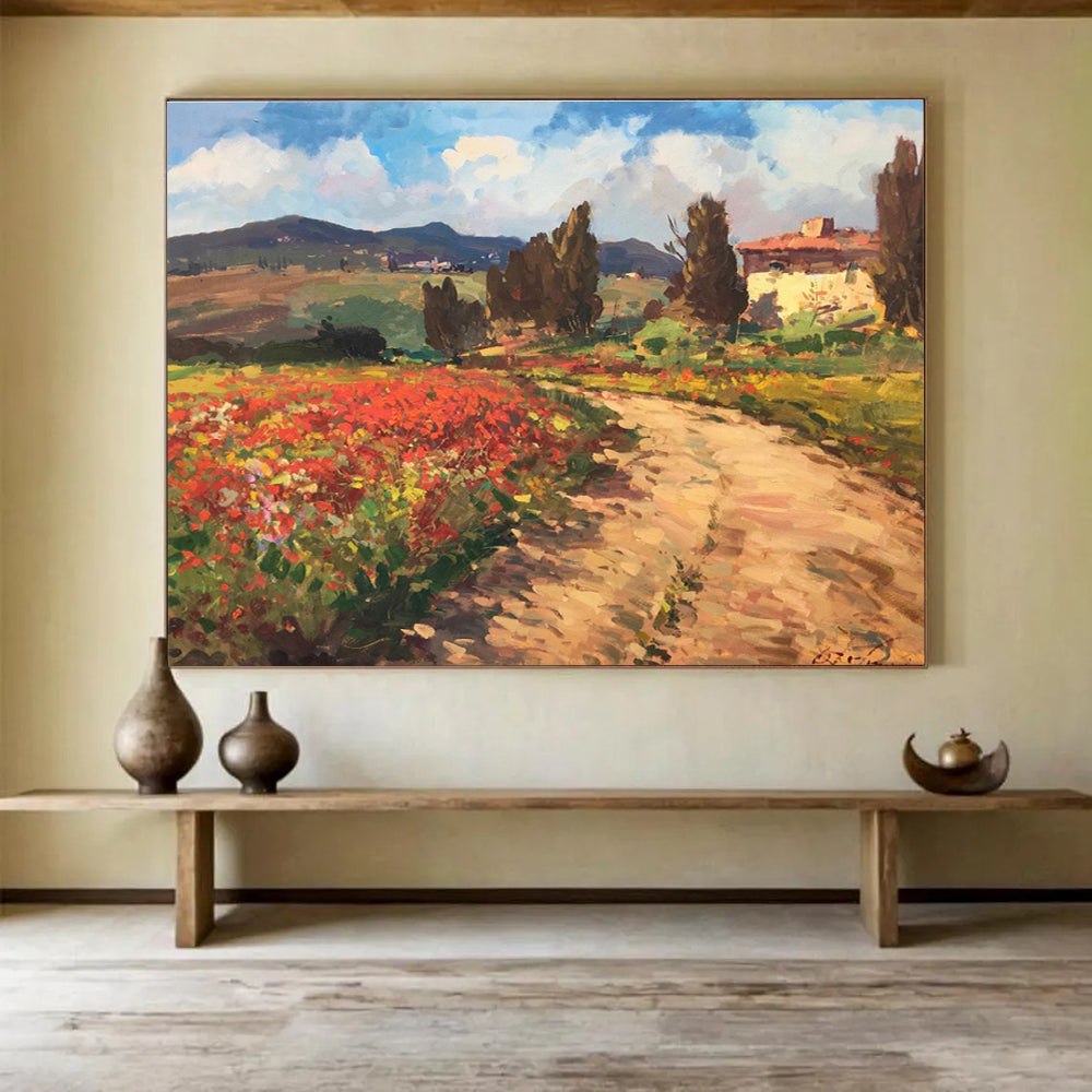 Poppy Field Path Abstract Painting for Italian Villa Dining Areas YHT451