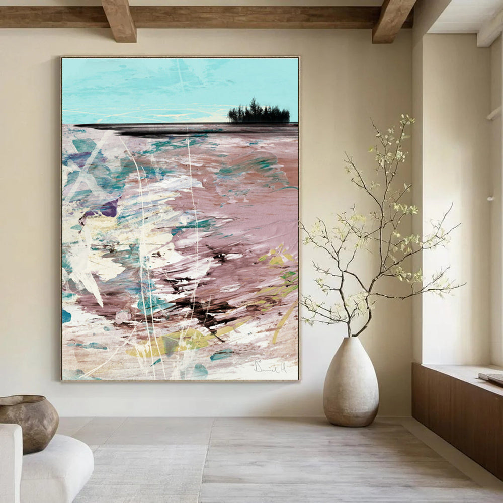 Pastel - Toned Landscape Abstract Painting for Romantic Bed and Breakfasts HENG198