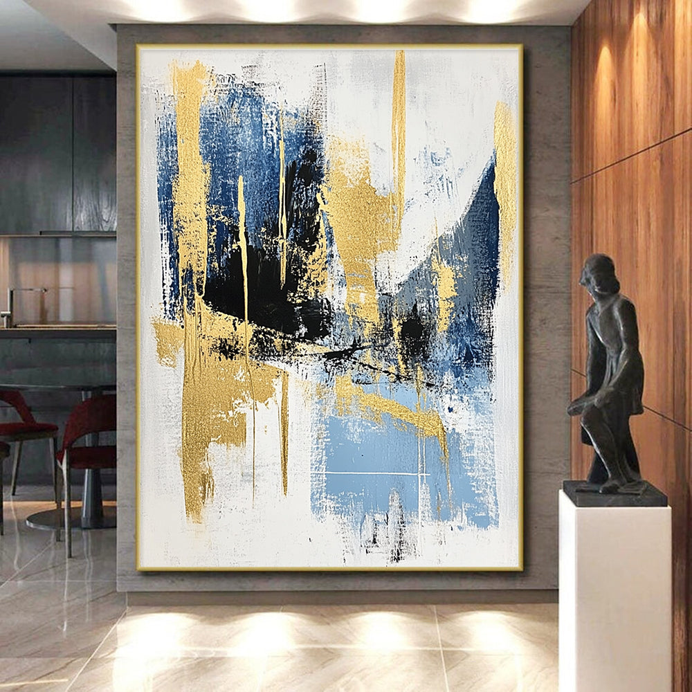Blue Gold Black Abstract Painting with Elegant Drama WINK523