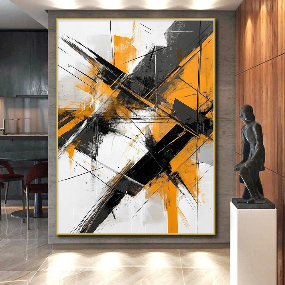 Orange - and - Black Dynamic Abstract Painting with Energetic Edge WINK324