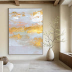 Gold - Accented Abstract Landscape Painting for Luxury Home Entrances HENG159