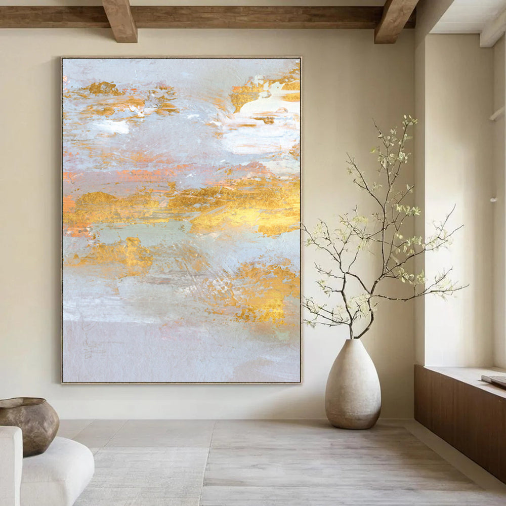 Gold - Accented Abstract Landscape Painting for Luxury Home Entrances HENG159
