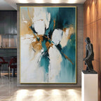 Teal Gold Abstract Composition Painting with Opulent Accents WINK682