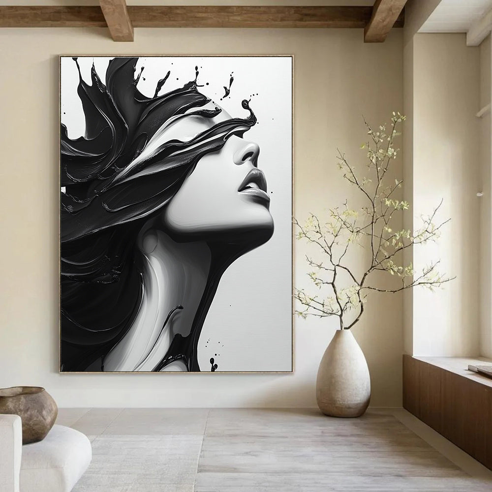 Black Ink on White Face Edgy Abstract Painting for Urban Lofts GAB1516