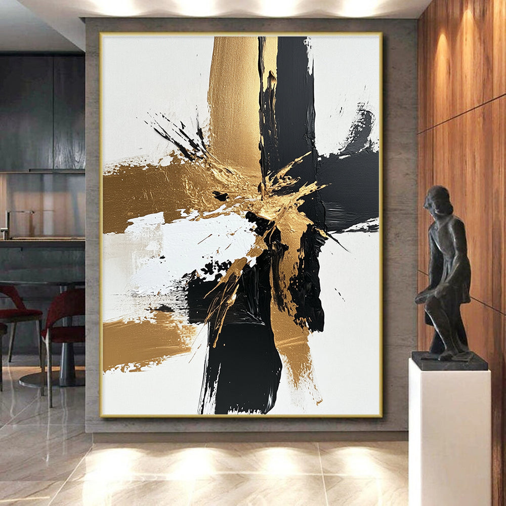 Gold - Black Abstract Burst Painting with Dynamic Opulence WINK366