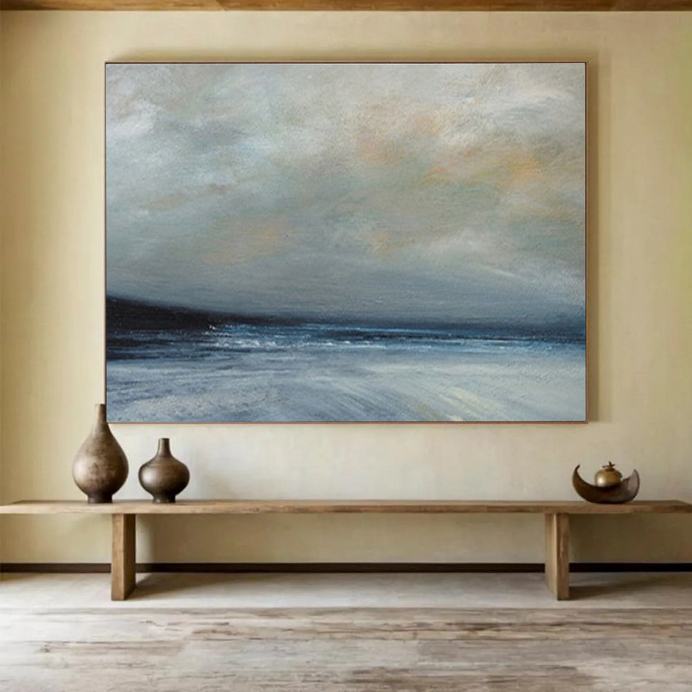 Misty Sea at Dusk Ethereal Abstract Painting for Serene Spaces YHT021