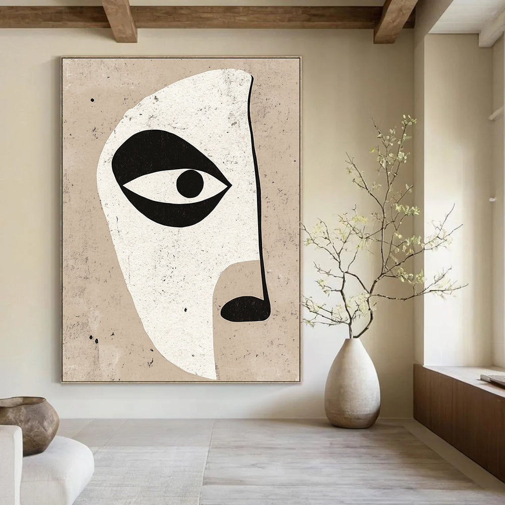 Minimalist Face Cutout Abstract Painting of Geometric Features GAB0124