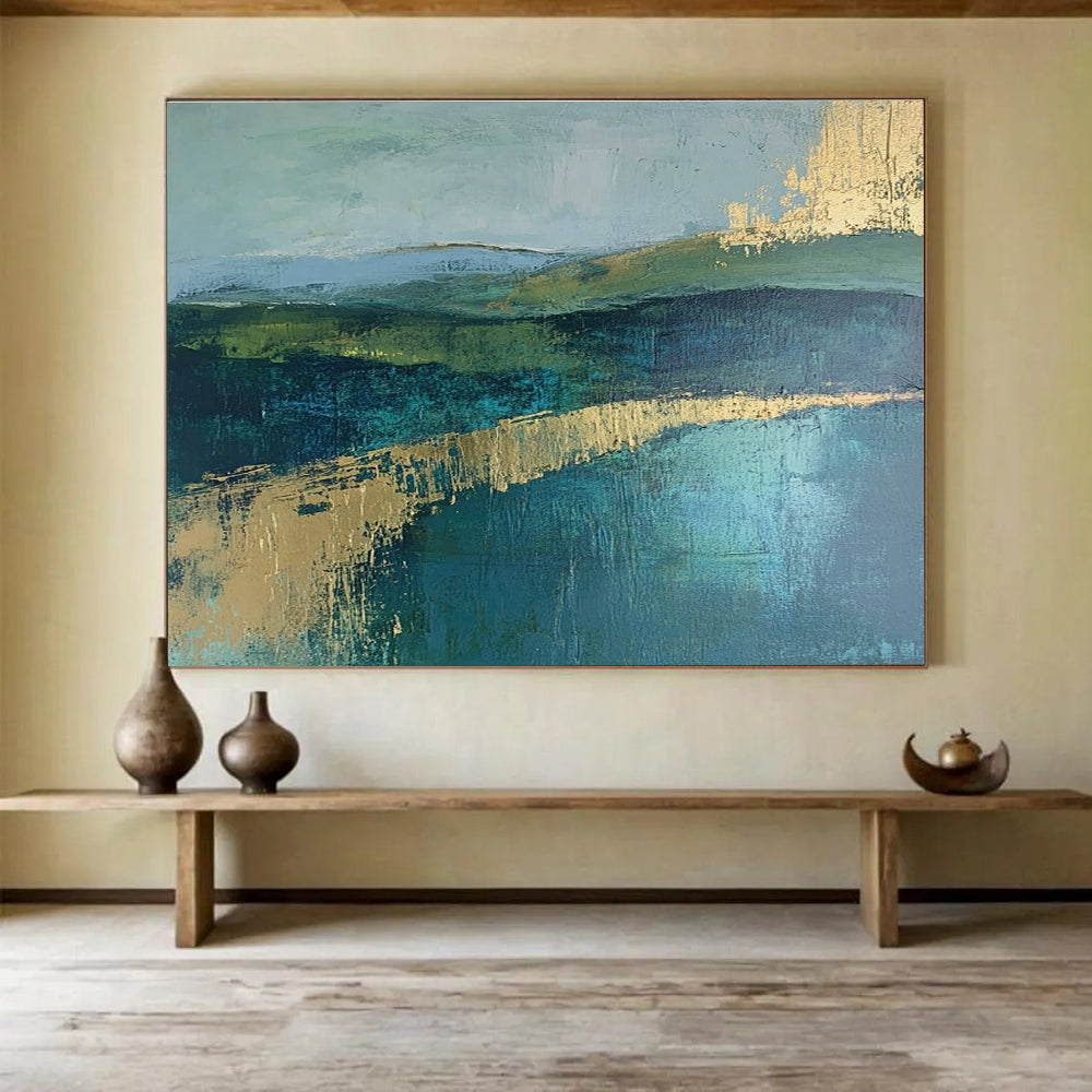 Green and Blue Landscape Abstract Painting with Subtle, Serene Layers ABS473