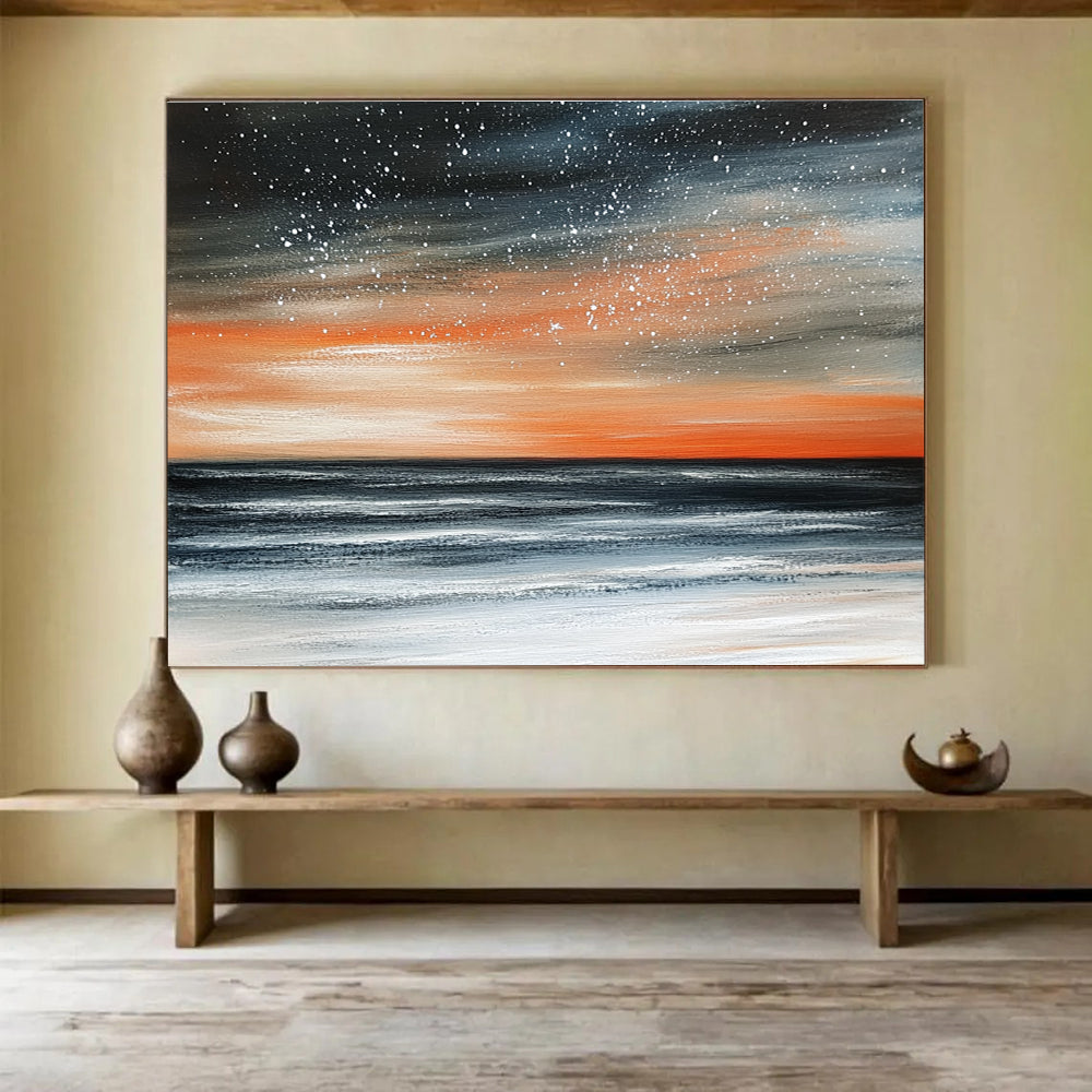 Starry Sea Sunset Abstract Painting with Contrasting Colors ABS289