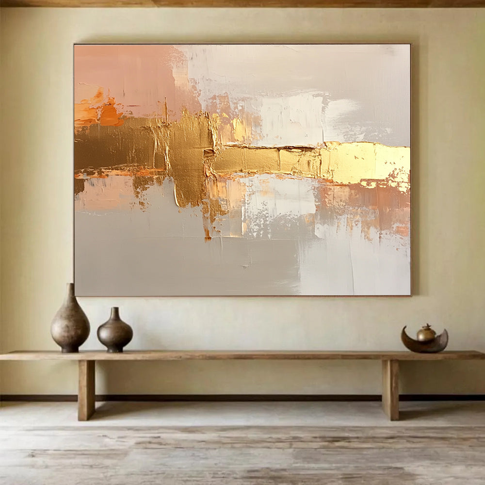 Gold and Beige Abstract with Textured Layers Abstract Painting ABS375